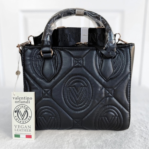 Valentino Orlandi Handbags - NWT Valentino Orlandi Mini Kayla Quilted Tote – Black Vegan Leather